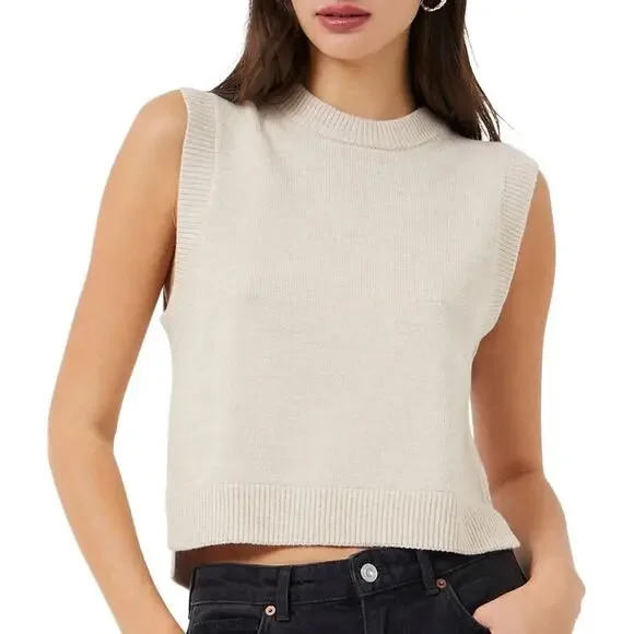 French Connection Millia Vhari Sleeveless Sweater Vest Small Beige Quiet Luxury - Picture 1 of 7